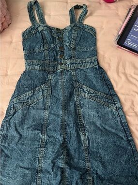 Denim Button-Front Midi Dress - Blue